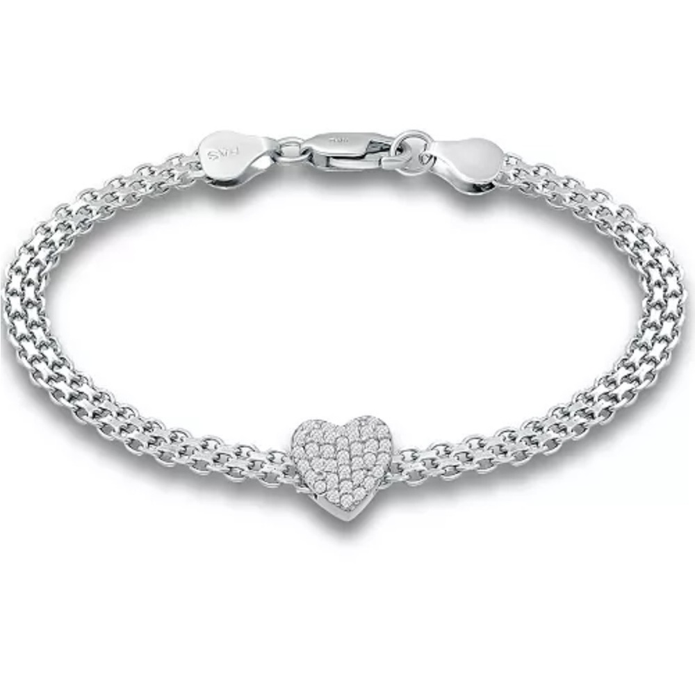 Giani Bernini Cubic Zirconia Heart Bismark Chain Bracelet, NWT.
